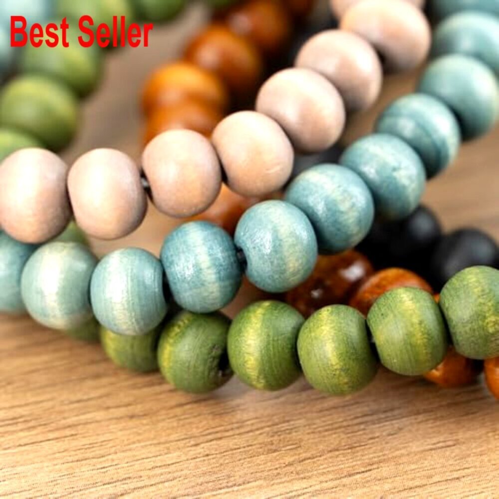 Wooden Bead Bracelets Set of 5 Elastic Bohemian Wrap Bangle - Picture 2 of 4